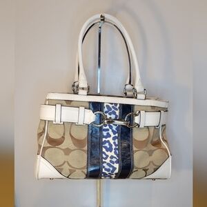 Coach Tan and Blue Shoulder Bag